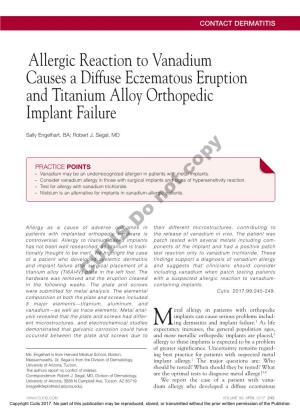 Allergic Reaction to Vanadium Causes a Diffuse Eczematous Eruption and Titanium Alloy Orthopedic Implant Failure