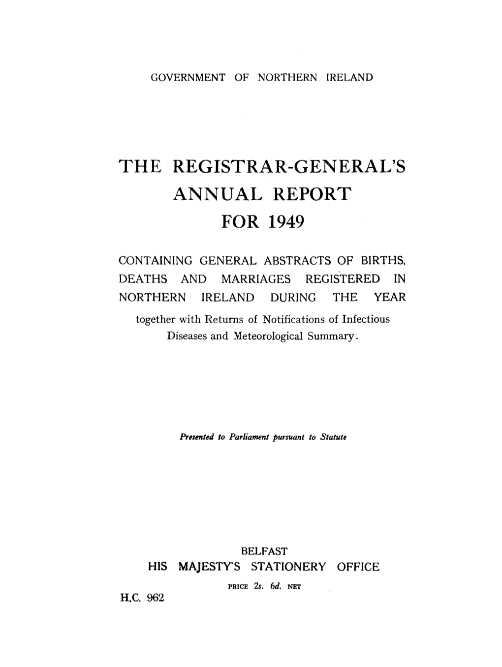 The Registrar-General's Annual Report for 1949