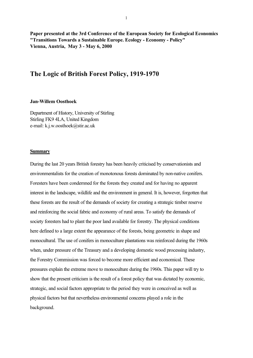 The Logic of British Forest Policy, 1919-1970