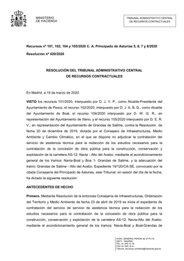 Recursos Nº 101, 102, 104 Y 105/2020 C. A. Principado De Asturias 5, 6, 7 Y 8/2020