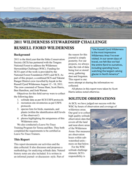 2011 Wilderness Stewardship Challenge Russell Fjord