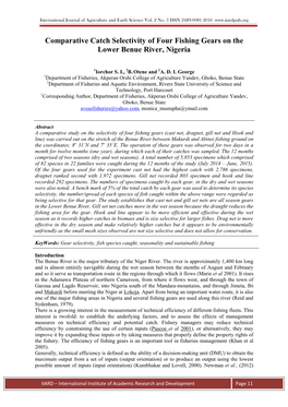 Comparative Catch Selectivity of Four Fishing Gears on the Lower Benue River, Nigeria