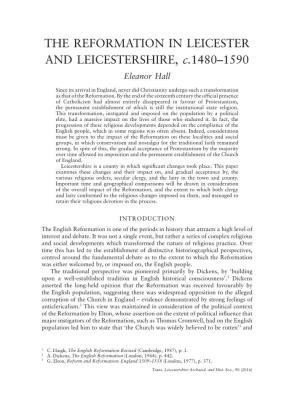 THE REFORMATION in LEICESTER and LEICESTERSHIRE, C.1480–1590 Eleanor Hall