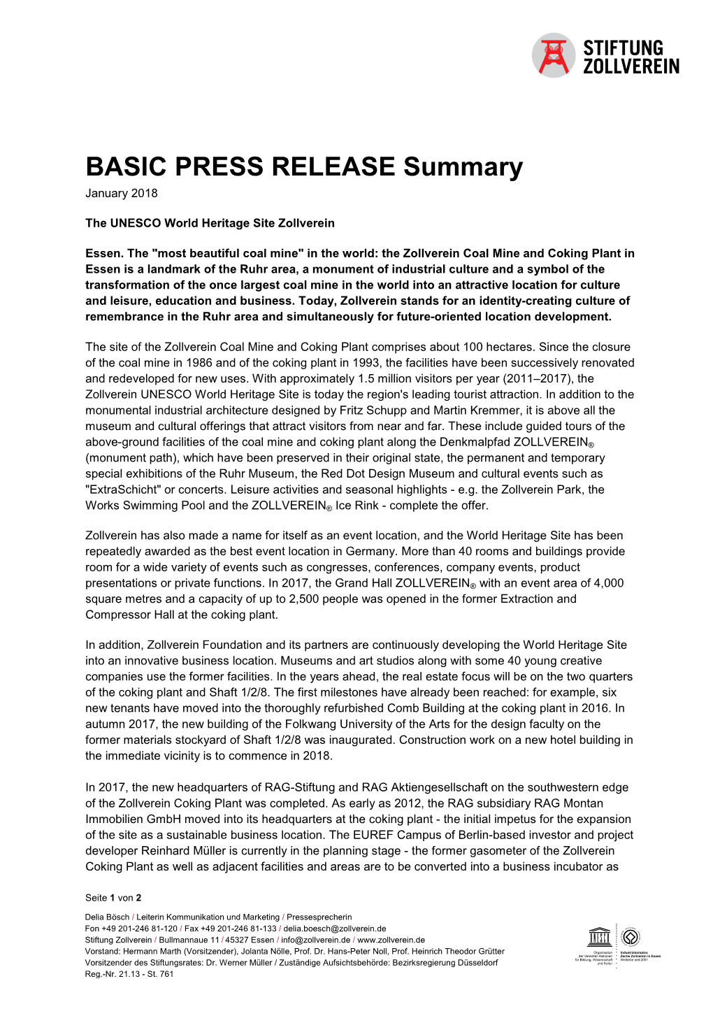 BASIC PRESS RELEASE Summary January 2018