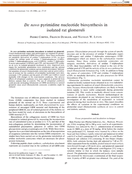 De Novo Pyrimidine Nucleotide Biosynthesis in Isolated Rat Glomeruli