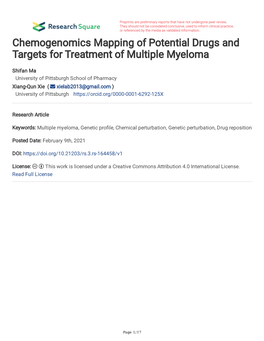 Chemogenomics Mapping of Potential Drugs and Targets for Treatment of Multiple Myeloma