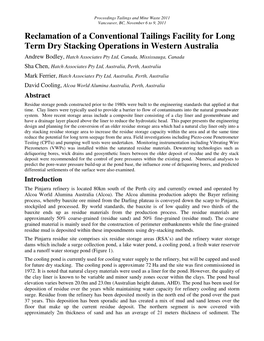 Reclamation of a Conventional Tailings Facility for Long Term Dry