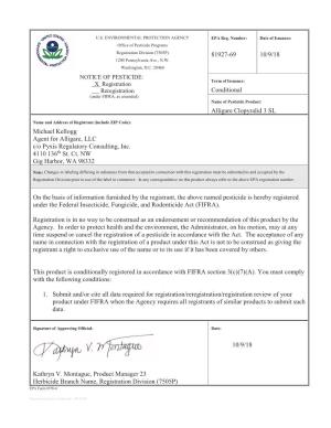 US EPA, Pesticide Product Label, Alligare Clopyralid 3 SL,10/09/2018