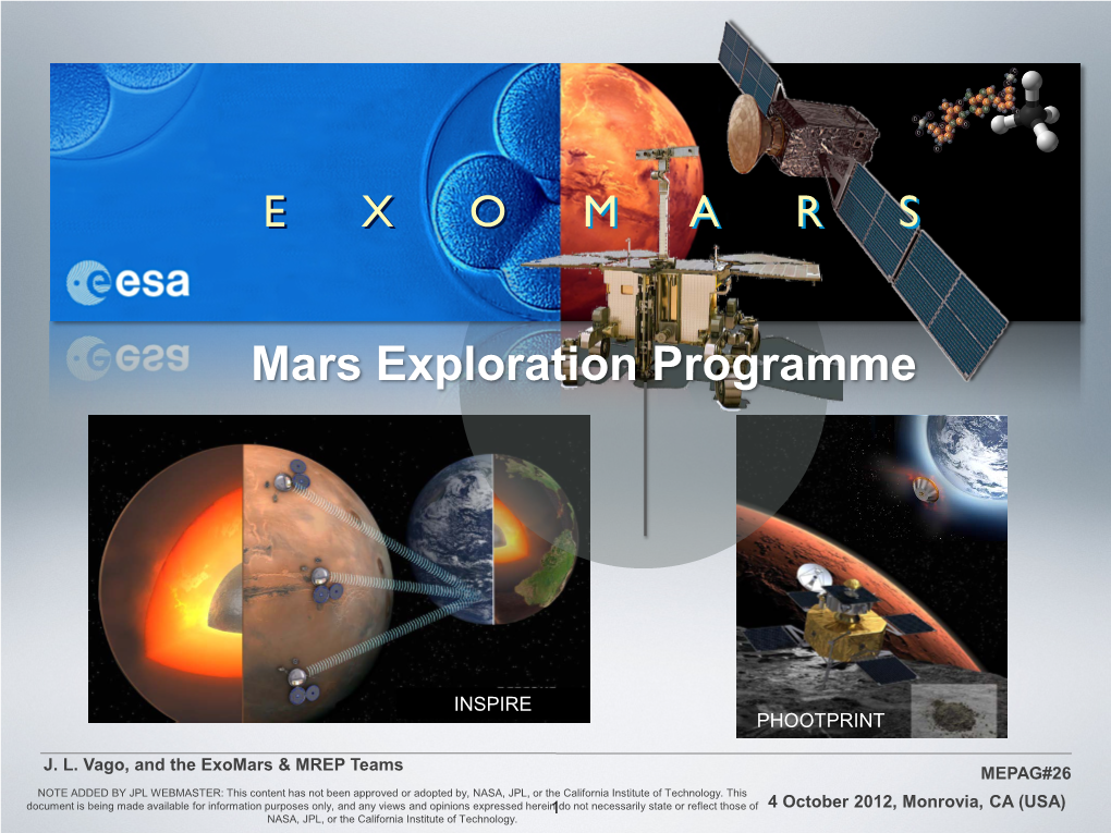 Exomars Trace Gas Orbiter Mars Reconnaissance Orbiter (Italian SHARAD)