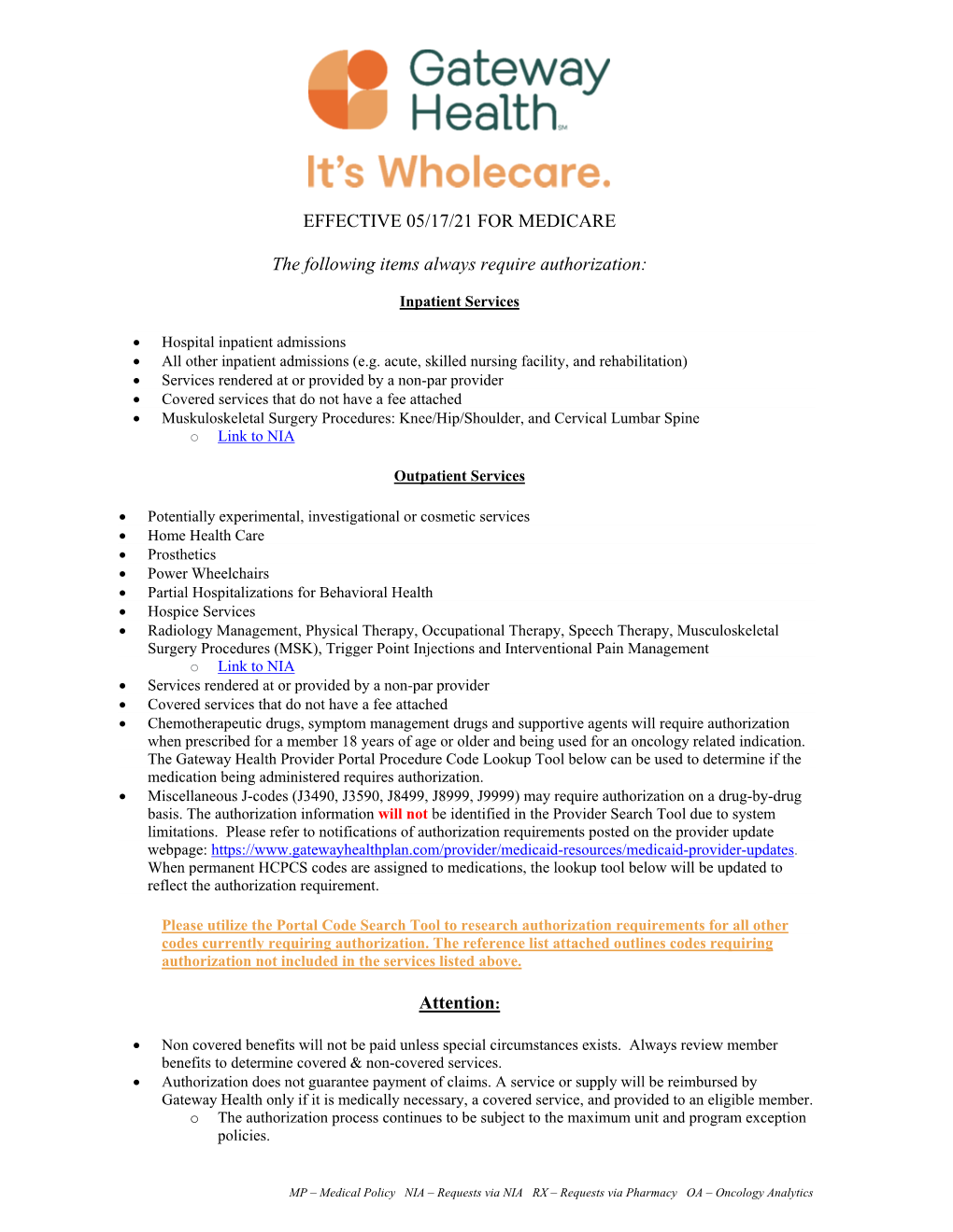 Authorization Requirements Medicare