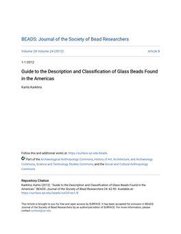 Guide to the Description and Classification of Glass Beads Oundf in the Americas
