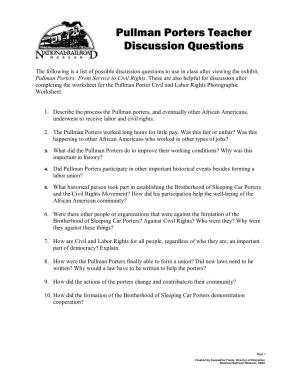 Pullman Porters Teacher Discussion Questions