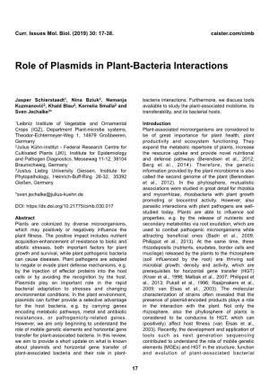 Role of Plasmids in Plant-Bacteria Interactions
