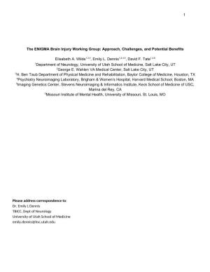 1 the ENIGMA Brain Injury Working Group: Approach