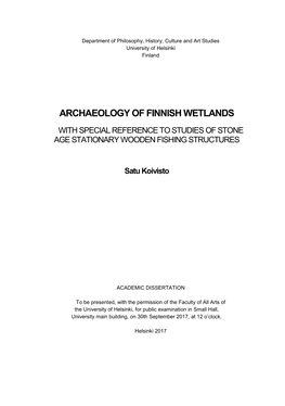 Archaeology of Finnish Wetlands with Special
