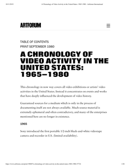 A Chronology of Video Activity in the United States: 1965–1980 - Artforum International