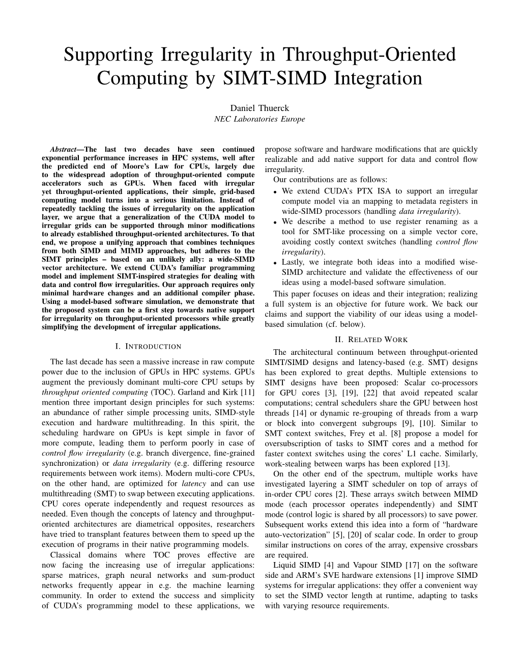 Supporting Irregularity in Throughput-Oriented Computing by SIMT-SIMD Integration