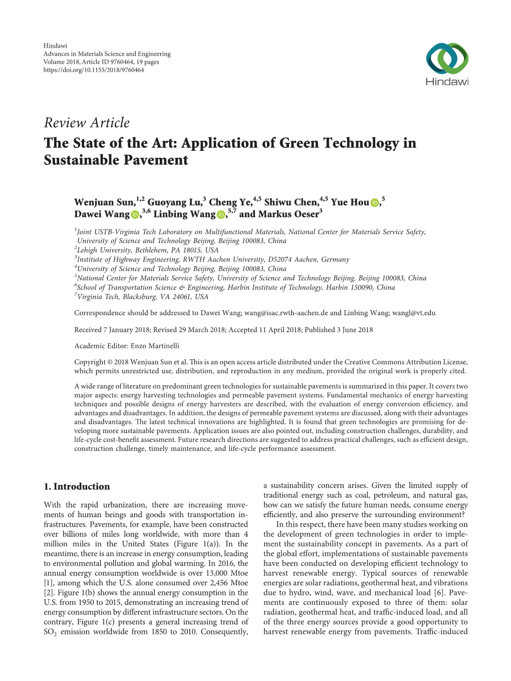 The State of the Art: Application of Green Technology in Sustainable Pavement