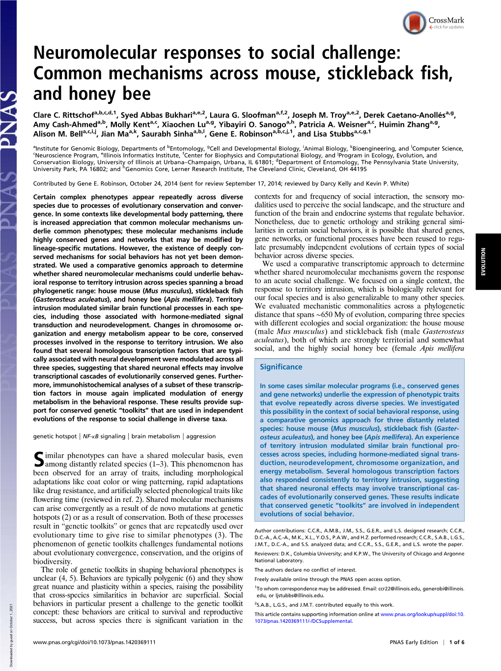 Common Mechanisms Across Mouse, Stickleback Fish, and Honey Bee