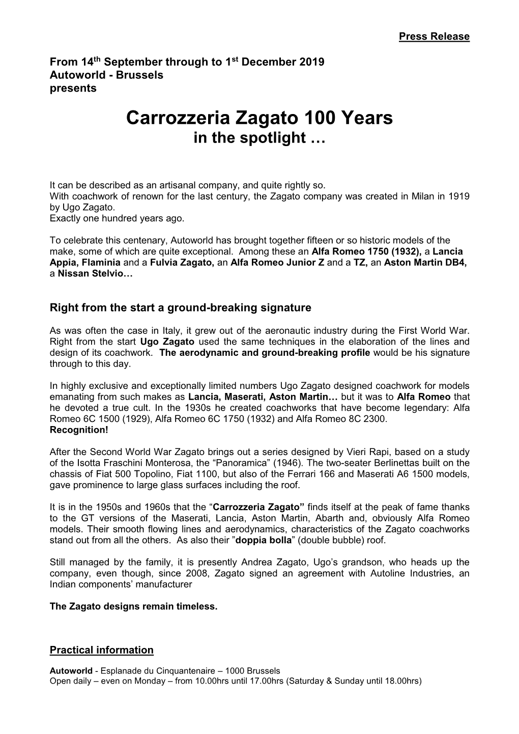 Carrozzeria Zagato 100 Years in the Spotlight …