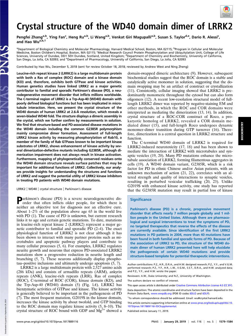 Crystal Structure of the WD40 Domain Dimer of LRRK2