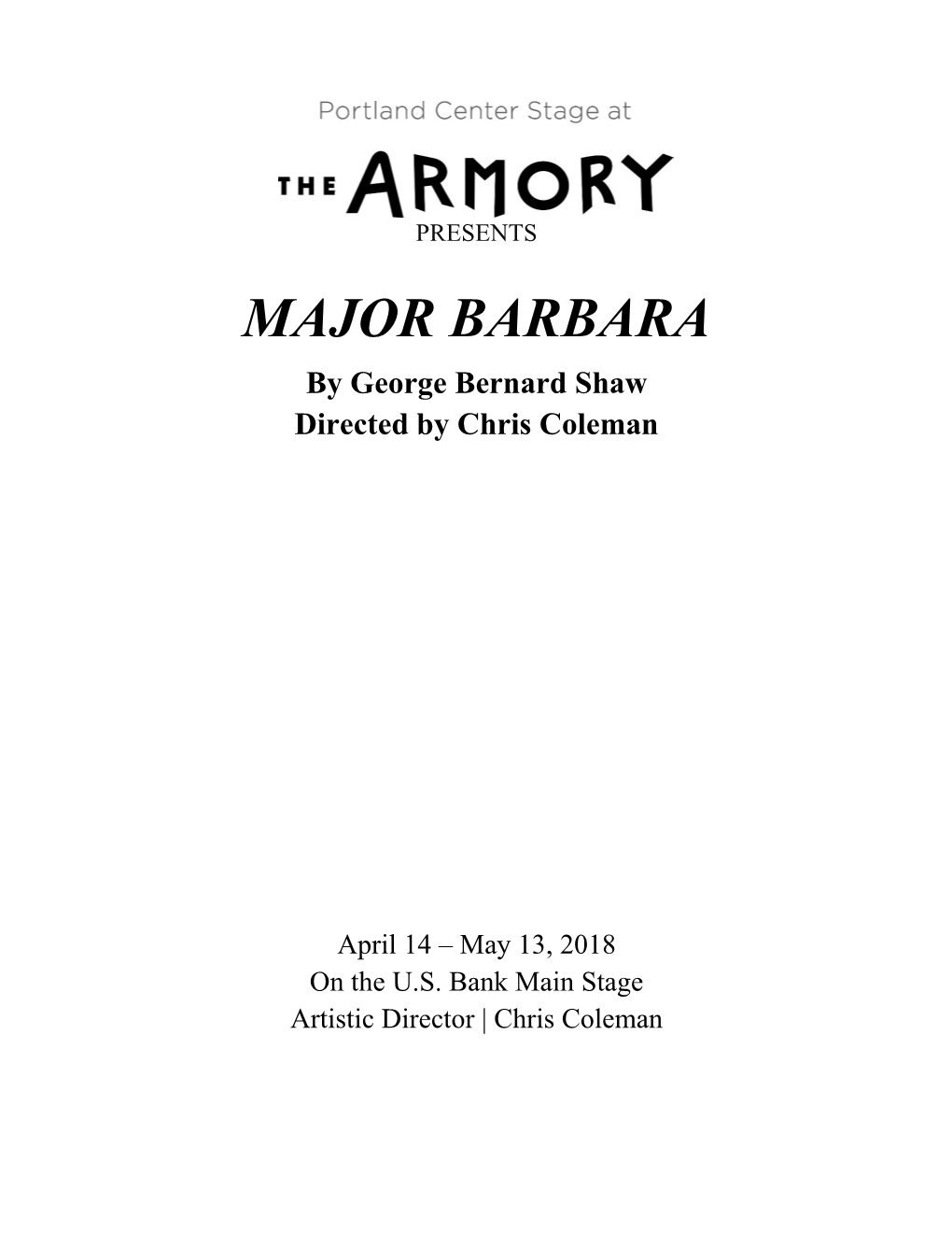 MAJOR BARBARA by George Bernard Shaw Directed by Chris Coleman