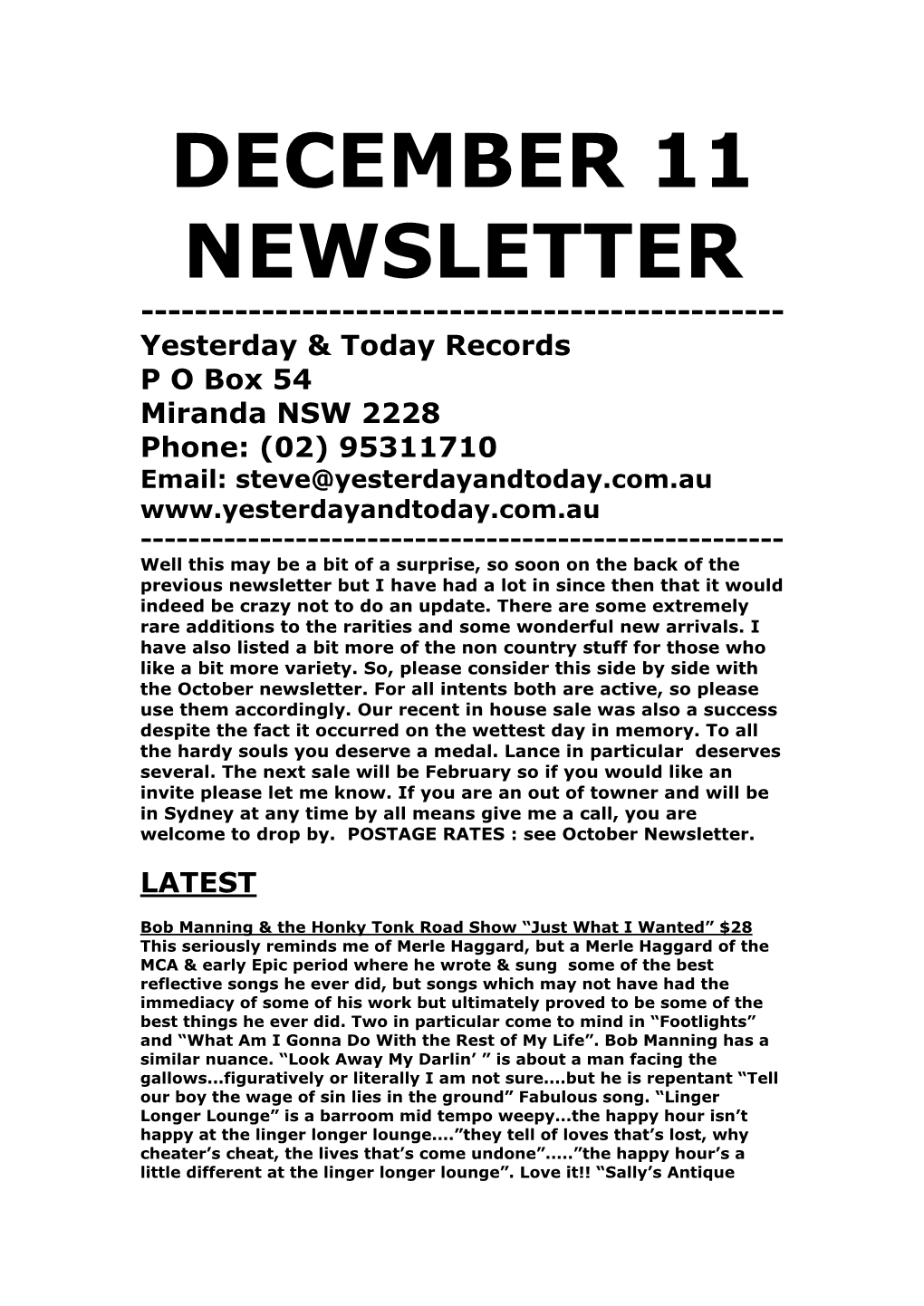 Newsletter December 2011