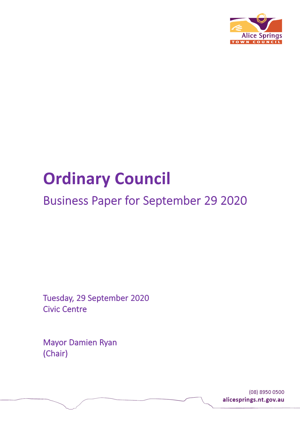 Ordinary Council Business Paper for September 29 2020