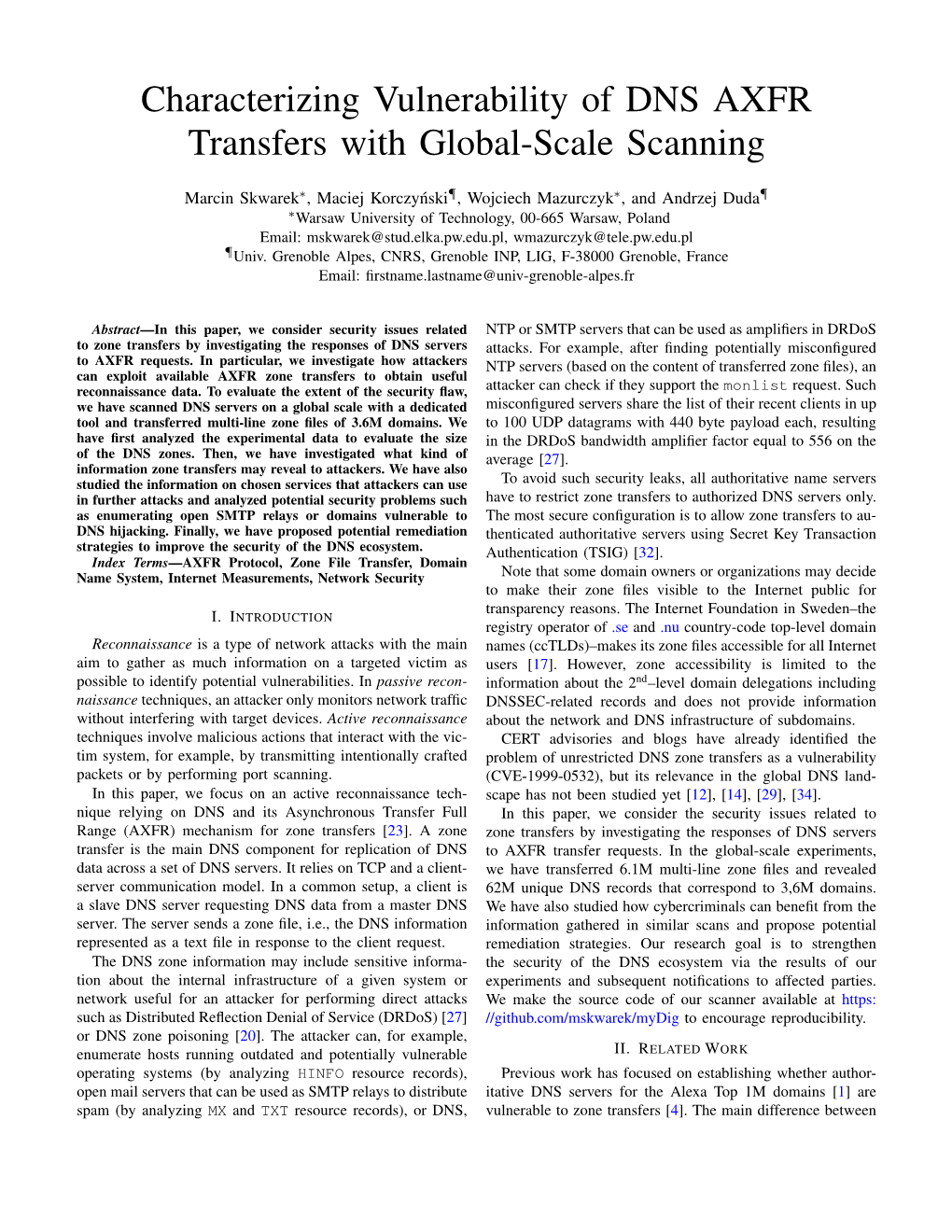Characterizing Vulnerability of DNS AXFR Transfers with Global-Scale Scanning