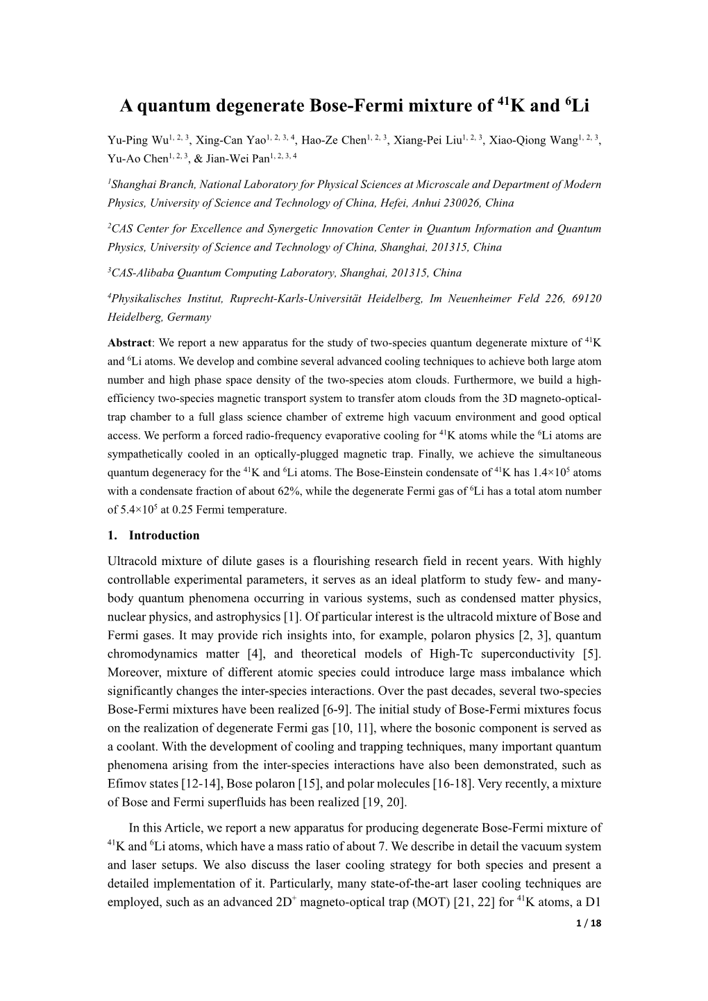 A Quantum Degenerate Bose-Fermi Mixture of 41K and 6Li