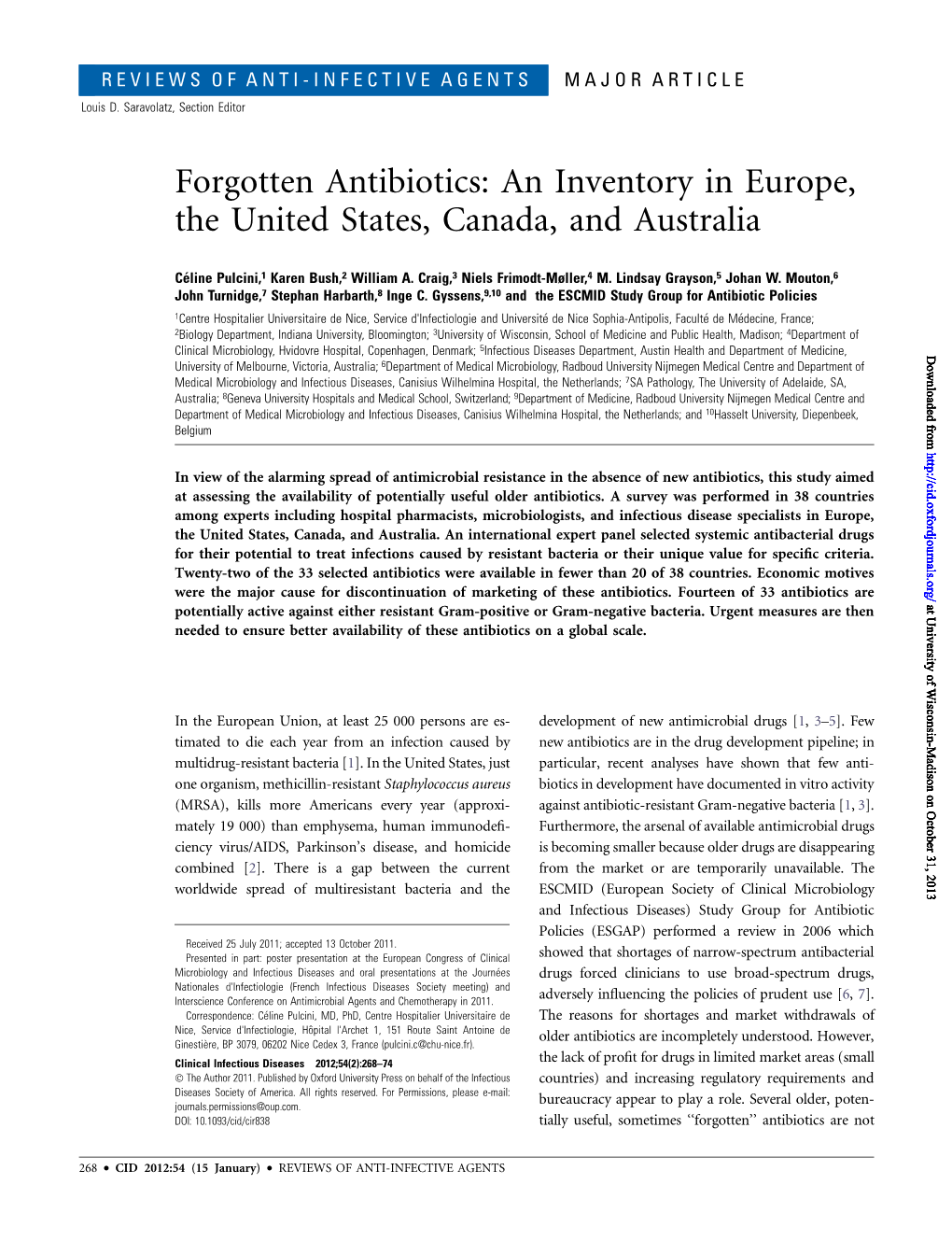 Forgotten Antibiotics: an Inventory in Europe, the United States, Canada, and Australia