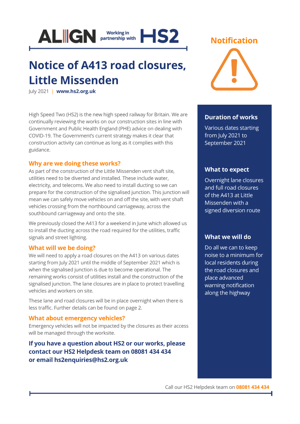 Notice of A413 Road Closures, Little Missenden July 2021 |