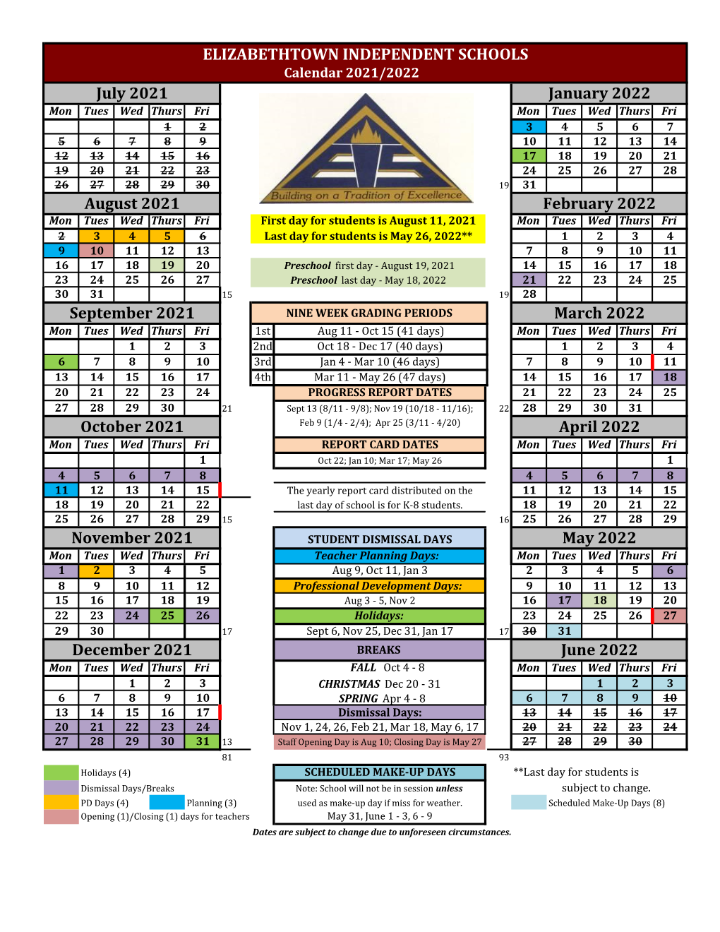 2021/2022 Calendar