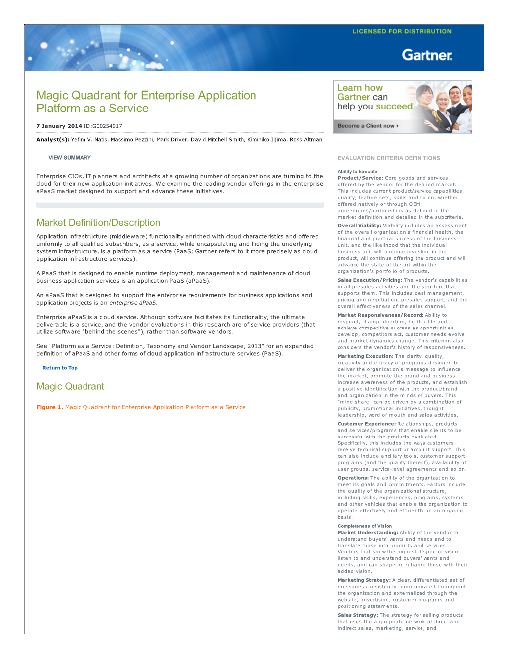 Magic Quadrant for Enterprise Application Platform As a Service