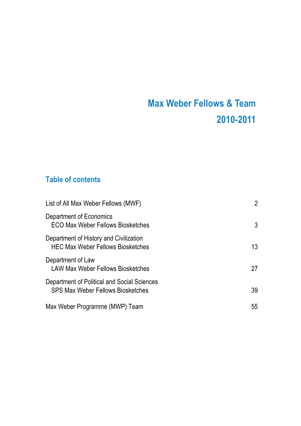 MWP Booklet of Fellows & Team 2010-2011