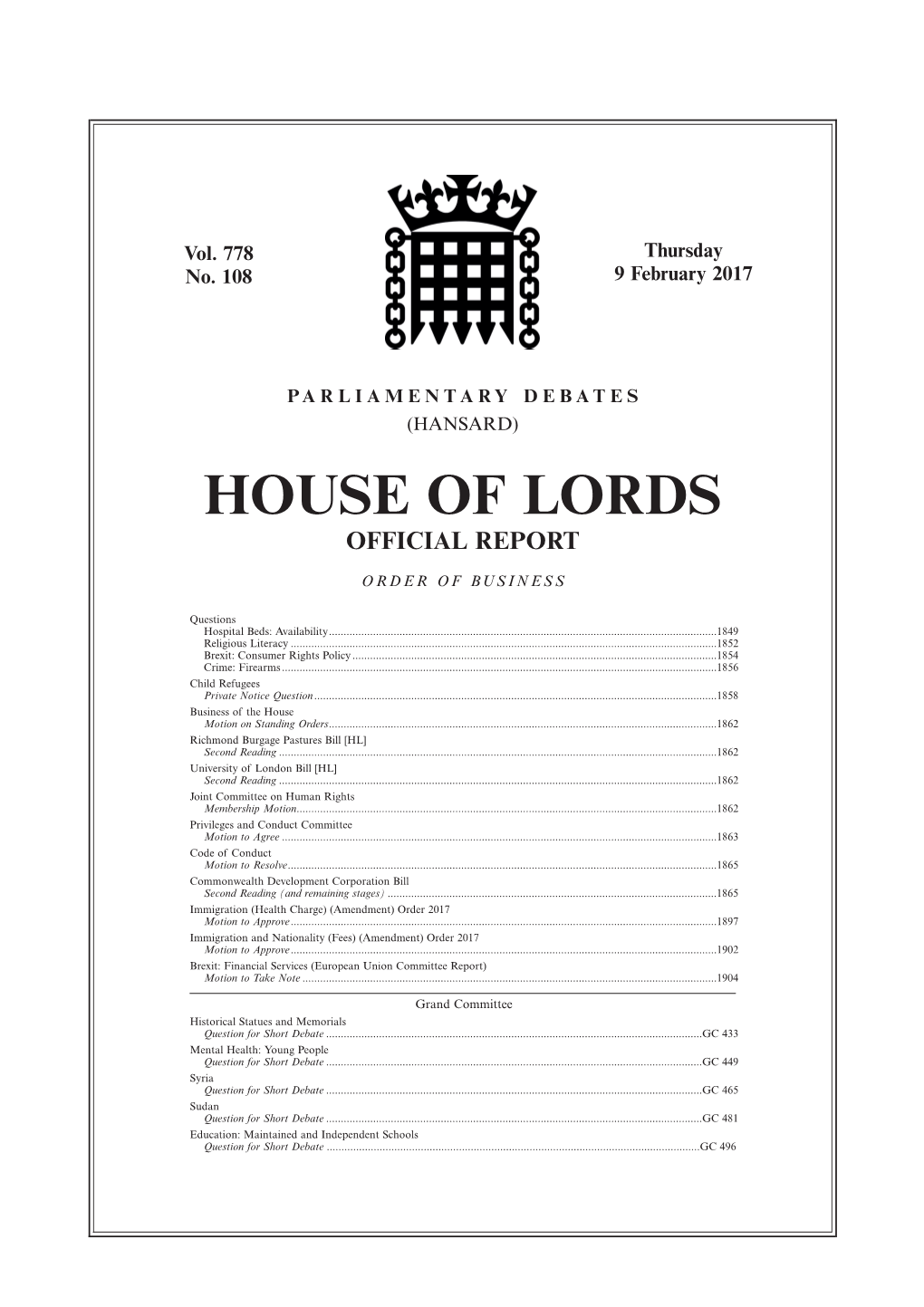 House of Lords Official Report