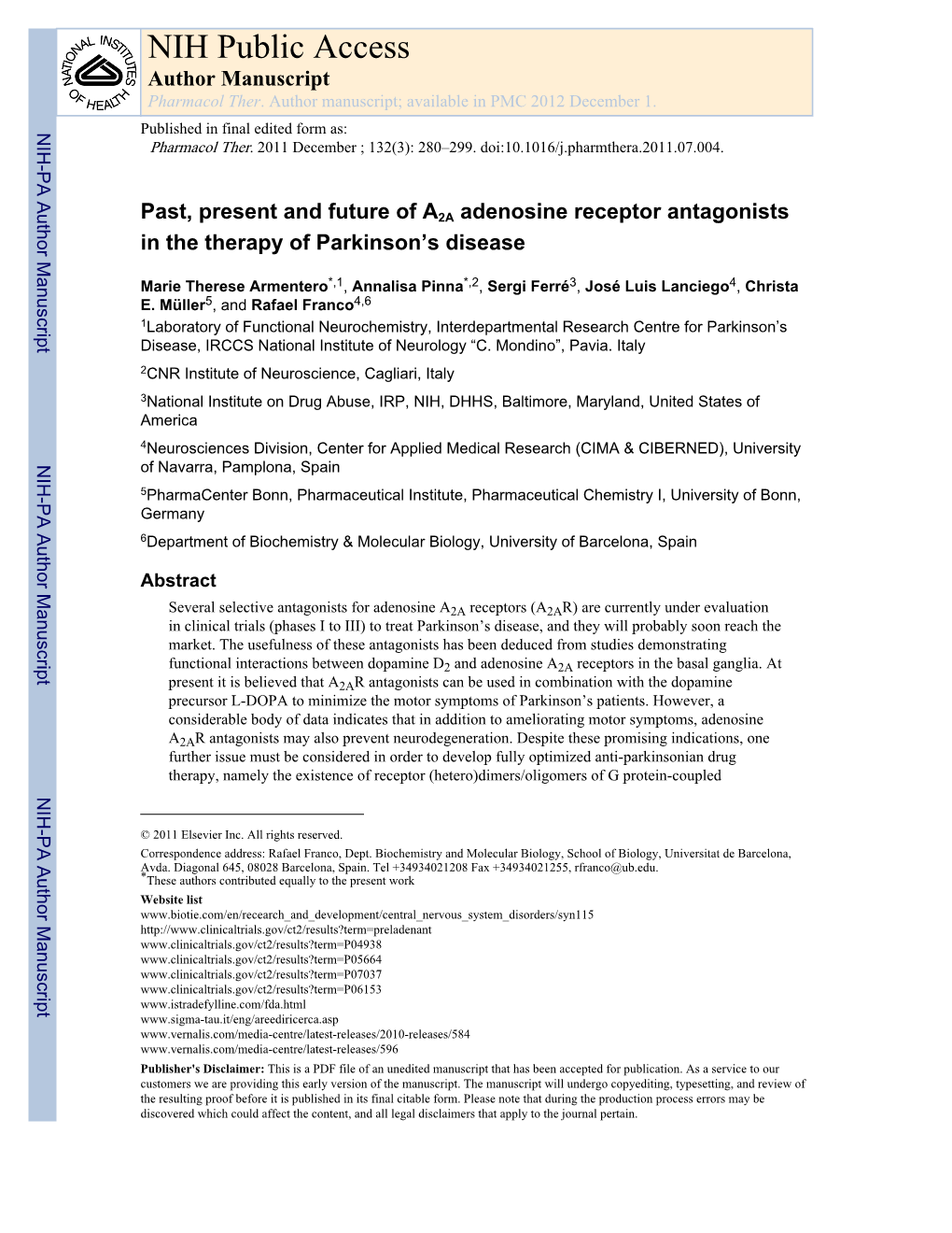 NIH Public Access Author Manuscript Pharmacol Ther