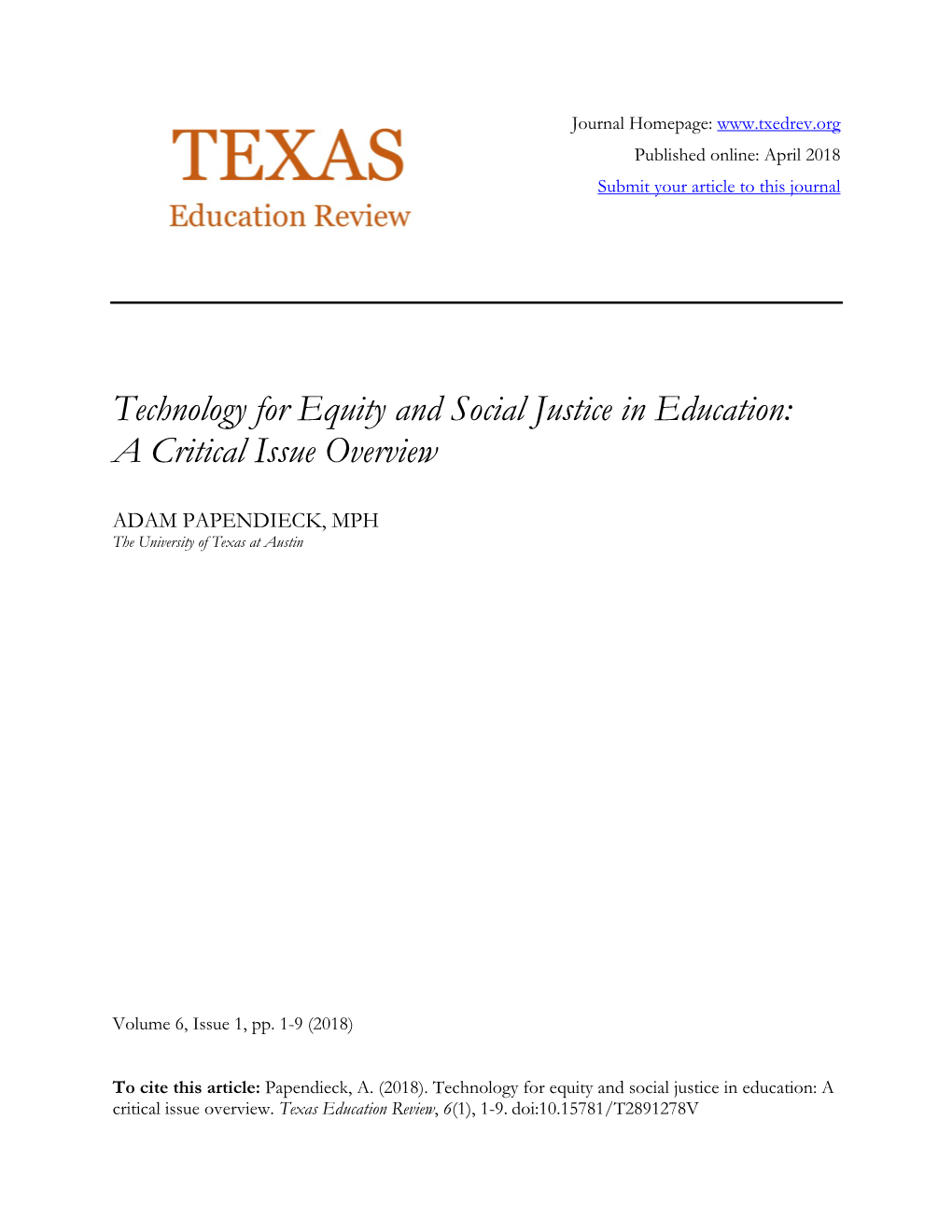 Technology for Equity and Social Justice in Education: a Critical Issue Overview