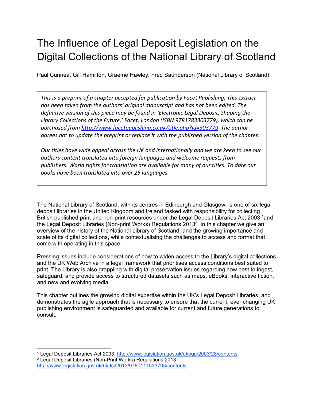 The Influence of Legal Deposit Legislation on the Digital Collections of the National Library of Scotland