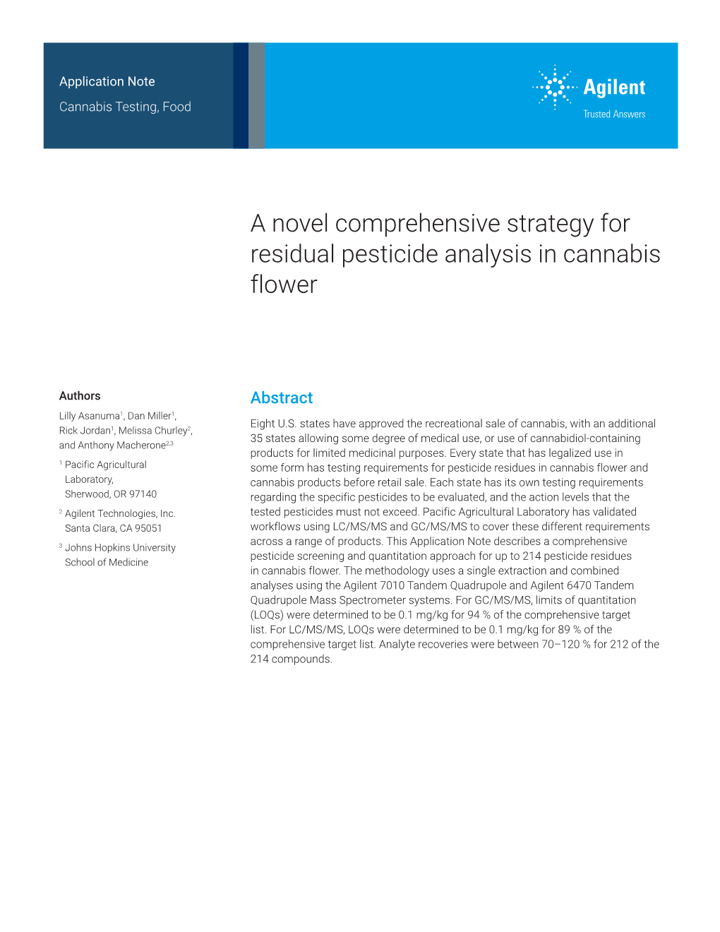 A Novel Comprehensive Strategy for Residual Pesticide Analysis in Cannabis Flower