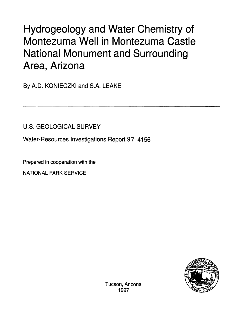 Hydrogeology and Water Chemistry of Montezuma Well in Montezuma Castle National Monument and Surrounding Area, Arizona