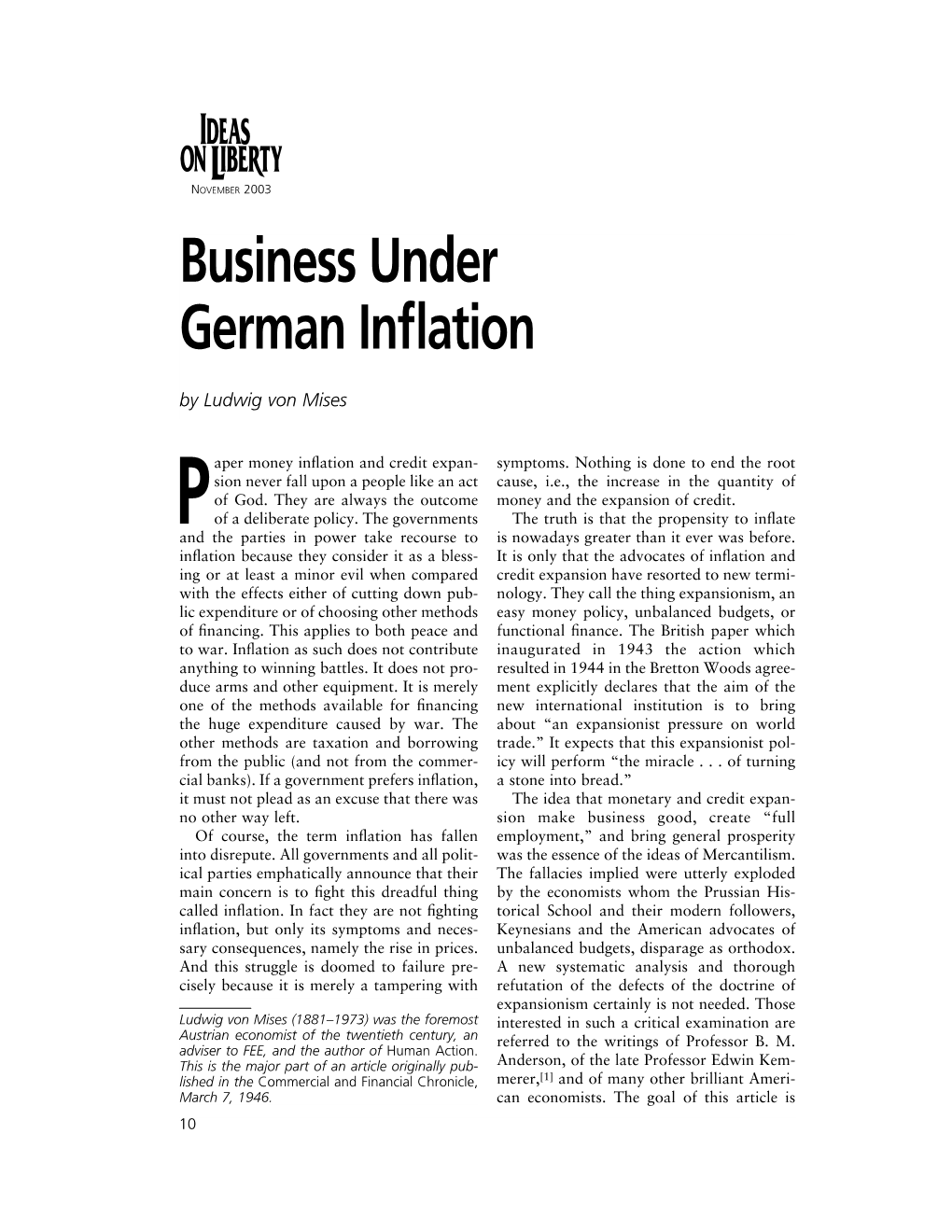 Business Under German Inflation