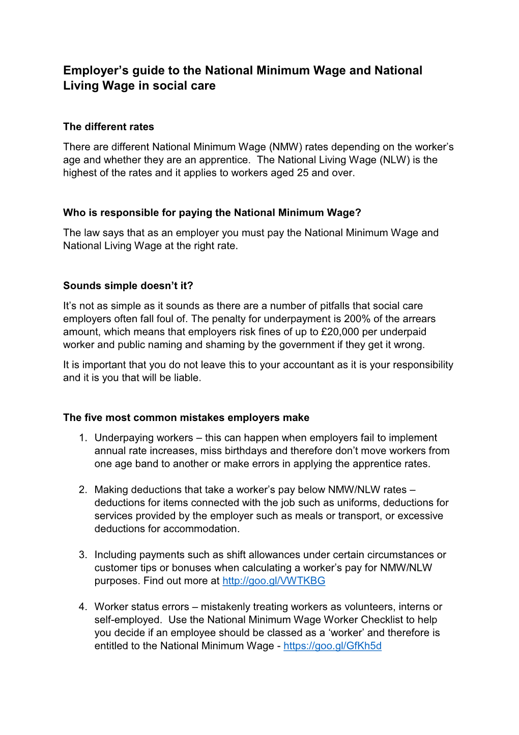 Employer's Guide to the National Minimum Wage and National Living