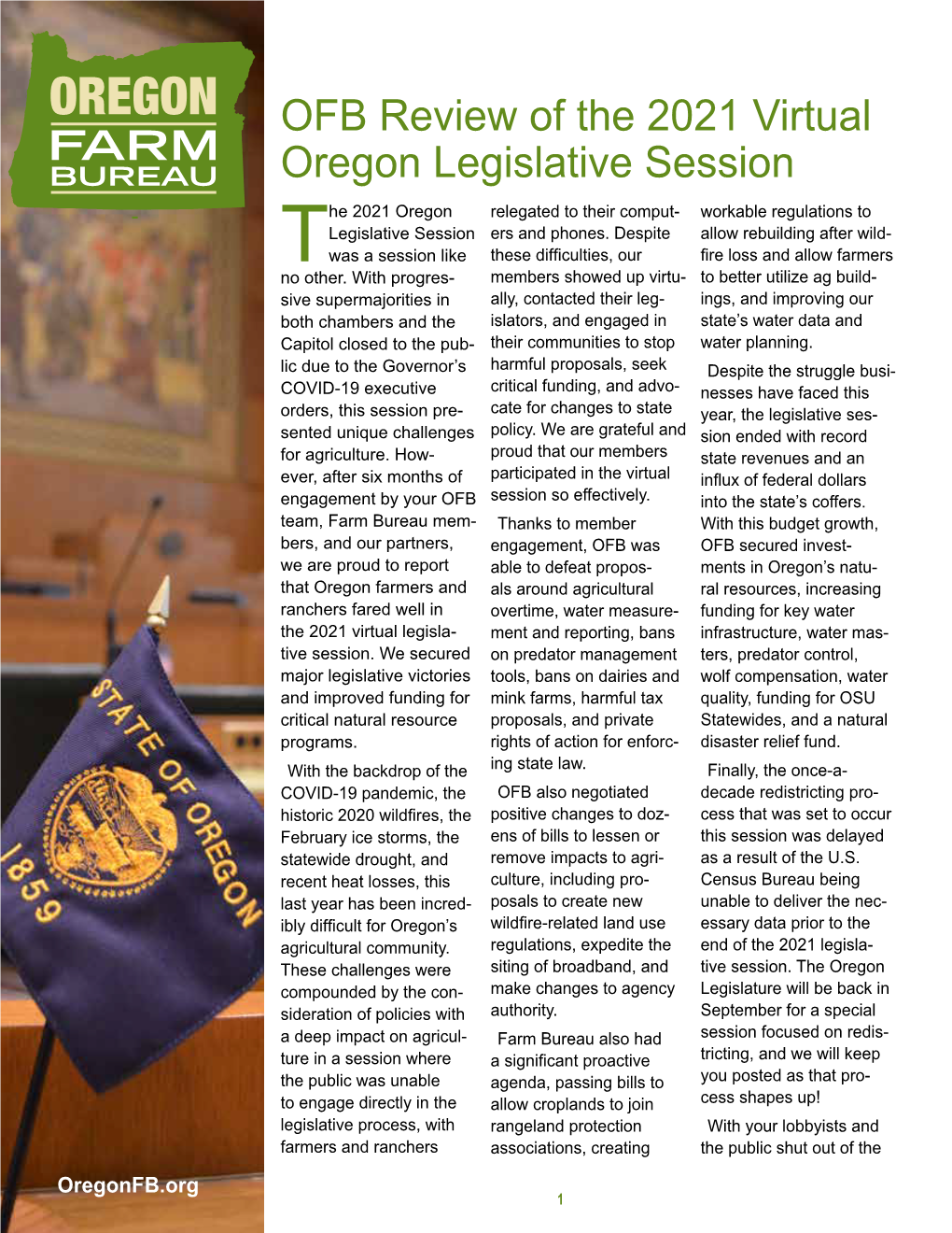 See the OFB Review of the 2021 Virtual Oregon Legislative Session