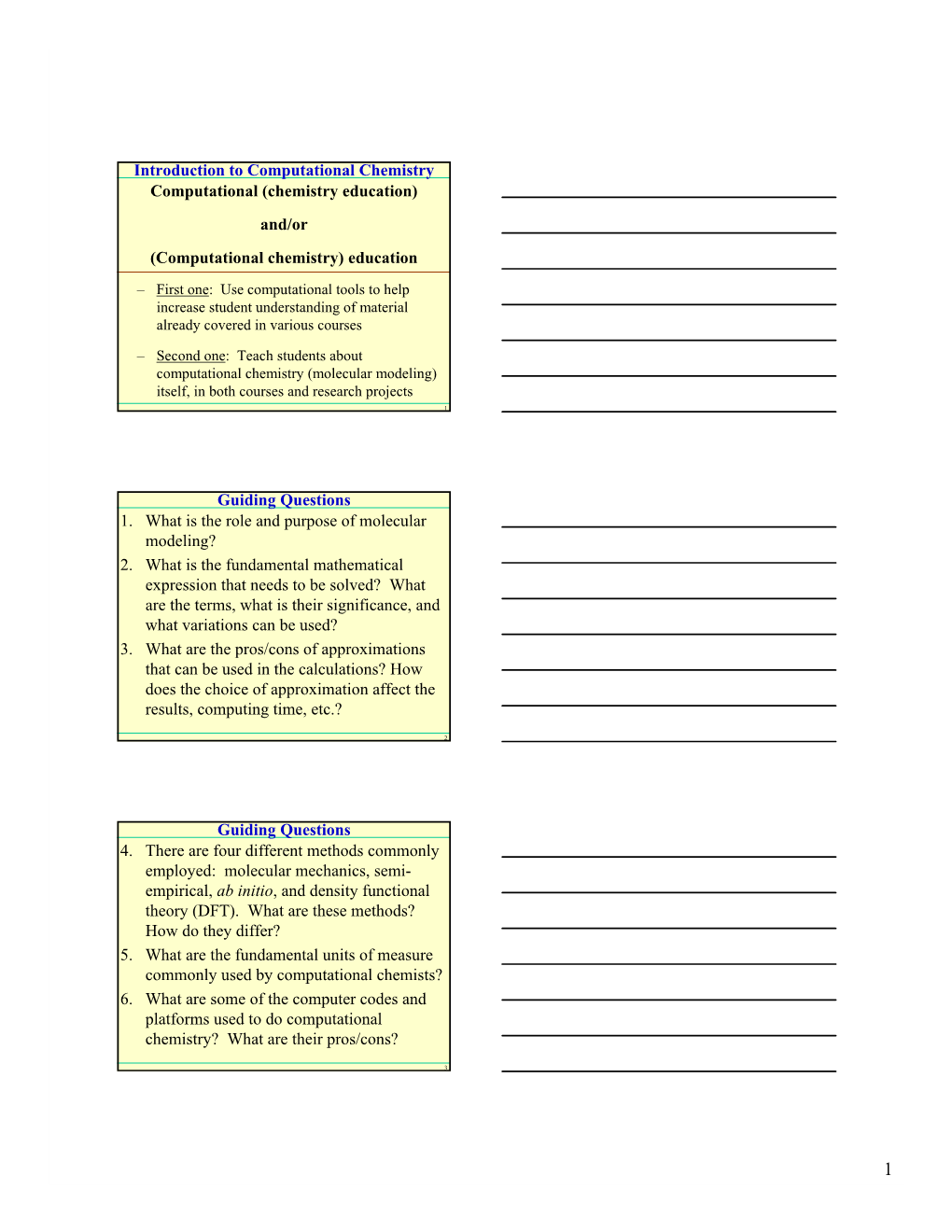 (Computational Chemistry) Education Guiding Q