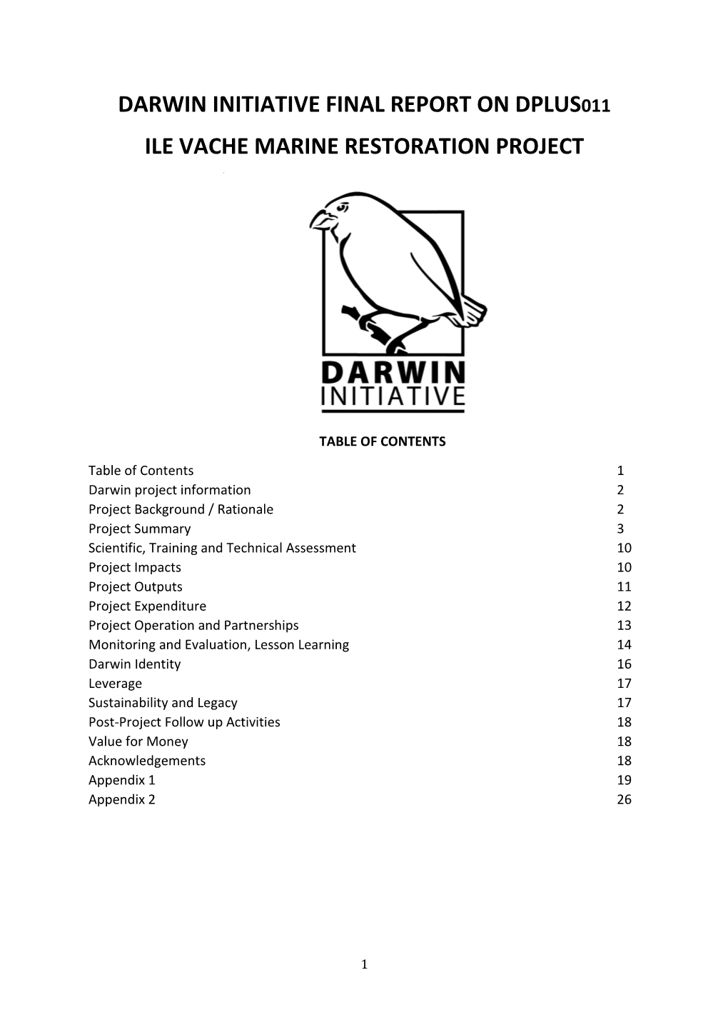 Darwin Initiative Final Report on Dplus011 Ile Vache Marine