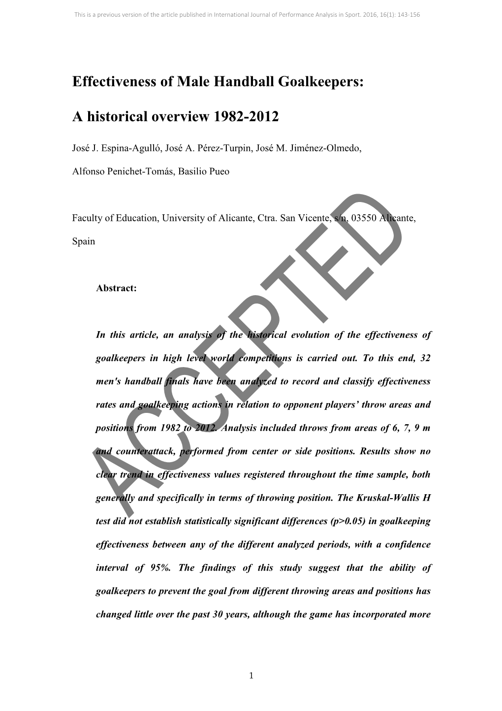 Effectiveness of Male Handball Goalkeepers