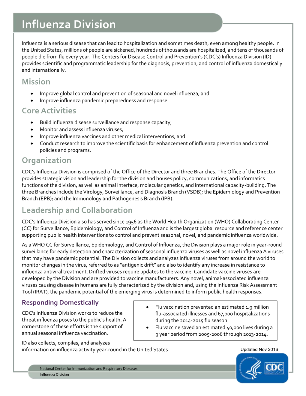 Influenza Division Factsheet