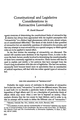 Constitutional and Legislative Considerations in Retroactive Lawmaking