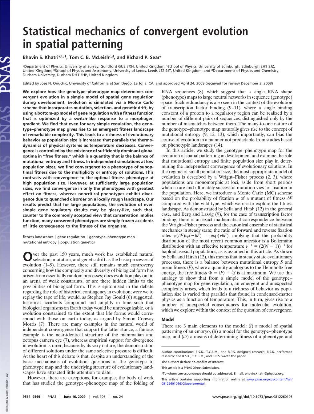 Statistical Mechanics of Convergent Evolution in Spatial Patterning